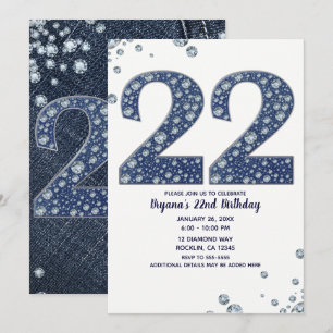 Denim & Diamonds Bling Sparkle 22 22ste verjaardag Kaart
