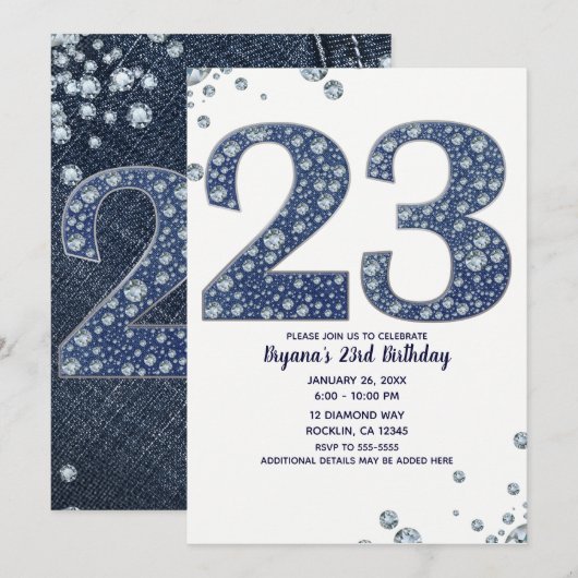 Denim & Diamonds Bling Sparkle 23 23e Verjaardag Kaart (Voorkant / Achterkant)