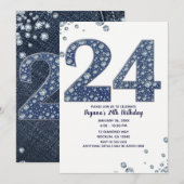 Denim & Diamonds Bling Sparkle 24 24th Birthday Kaart (Voorkant / Achterkant)