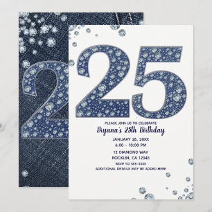 Denim & Diamonds Bling Sparkle 25 25e verjaardag Kaart