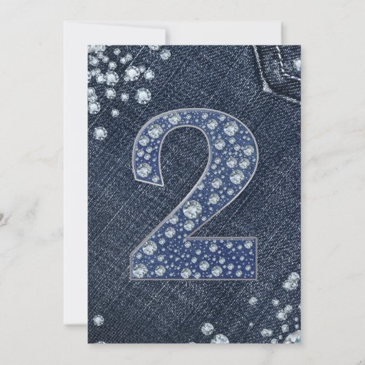 Denim & Diamonds Bling Sparkle 2ND Birthday 2 TWO Kaart (Achterkant)