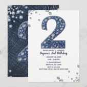 Denim & Diamonds Bling Sparkle 2ND Birthday 2 TWO Kaart (Voorkant / Achterkant)