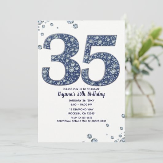 Denim & Diamonds Bling Sparkle 35TH 35 Birthday Kaart (Staand voorkant)