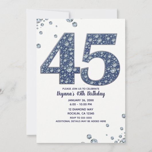 Denim & Diamonds Bling Sparkle 45TH 45 Birthday Kaart (Voorkant)