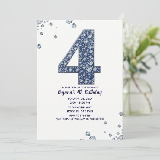 Denim & Diamonds Bling Sparkle 4e verjaardag Kaart (Staand voorkant)