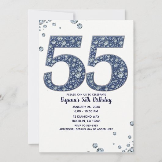 Denim & Diamonds Bling Sparkle 55TH 55 Birthday Kaart (Voorkant)