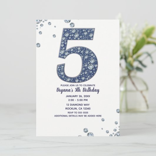 Denim & Diamonds Bling Sparkle 5th 5 Kaart (Staand voorkant)