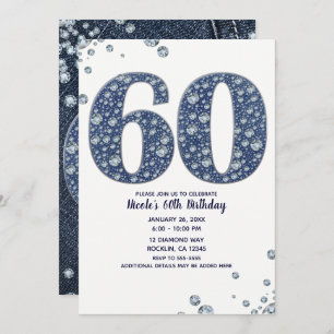 Denim & Diamonds Bling Sparkle 60TH 60 Birthday Kaart