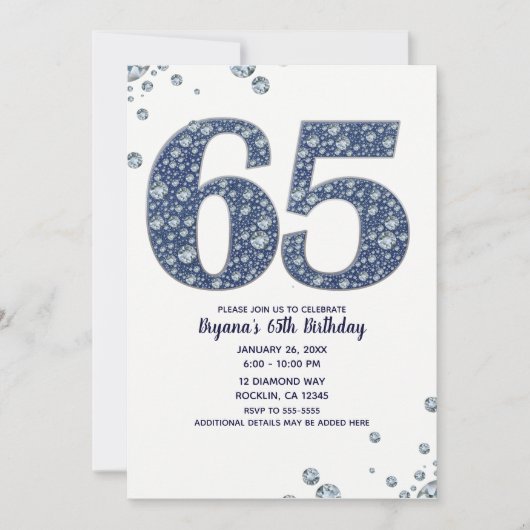 Denim & Diamonds Bling Sparkle 65TH 65 Birthday Kaart (Voorkant)