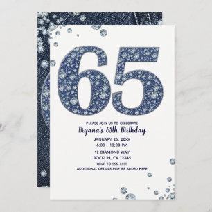 Denim & Diamonds Bling Sparkle 65TH 65 Birthday Kaart