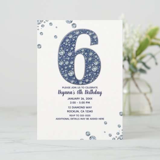 Denim & Diamonds Bling Sparkle 6th 6th Birthday Kaart (Staand voorkant)