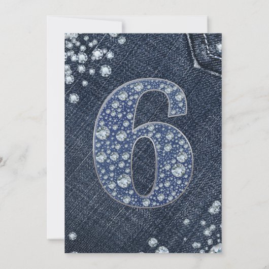 Denim & Diamonds Bling Sparkle 6th 6th Birthday Kaart (Achterkant)