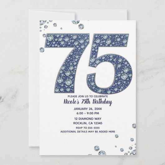 Denim & Diamonds Bling Sparkle 75TH 75 Birthday Kaart (Voorkant)