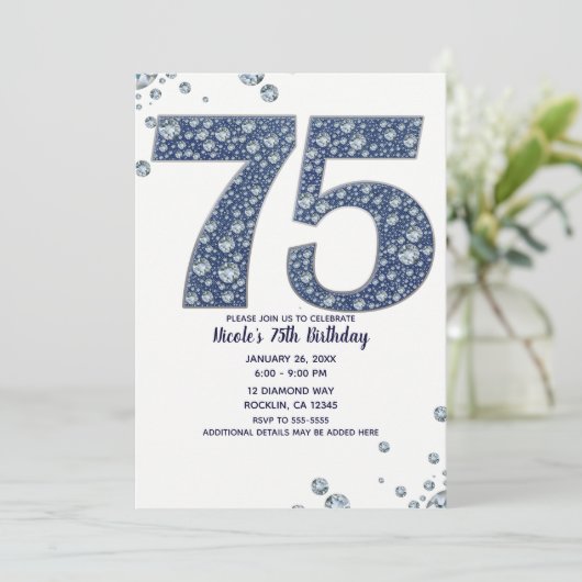 Denim & Diamonds Bling Sparkle 75TH 75 Birthday Kaart (Staand voorkant)