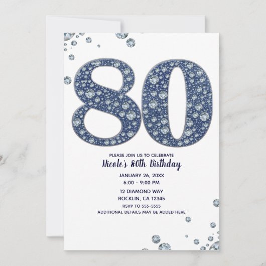 Denim & Diamonds Bling Sparkle 80TH 80 Birthday Kaart (Voorkant)