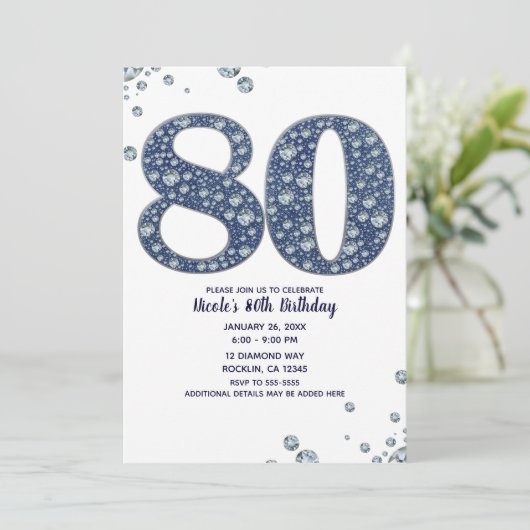 Denim & Diamonds Bling Sparkle 80TH 80 Birthday Kaart (Staand voorkant)