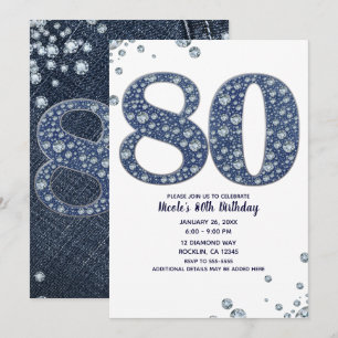 Denim & Diamonds Bling Sparkle 80TH 80 Birthday Kaart