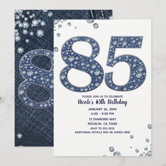 Denim & Diamonds Bling Sparkle 85e 85e verjaardag Kaart (Voorkant / Achterkant)