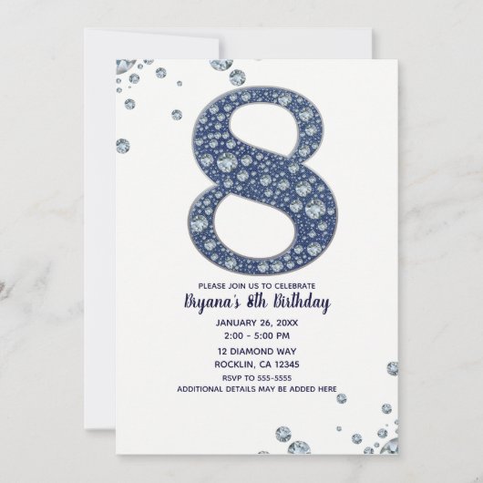 Denim & Diamonds Bling Sparkle 8e verjaardag Kaart (Voorkant)