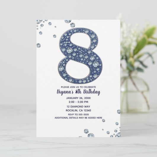 Denim & Diamonds Bling Sparkle 8e verjaardag Kaart (Staand voorkant)