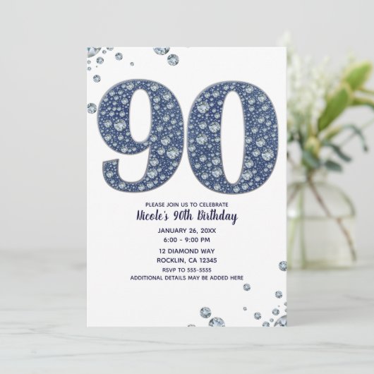 Denim & Diamonds Bling Sparkle 90TH 90 Birthday Kaart (Staand voorkant)