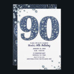 Denim & Diamonds Bling Sparkle 90TH 90 Birthday Kaart<br><div class="desc">aangepaste uitnodiging</div>