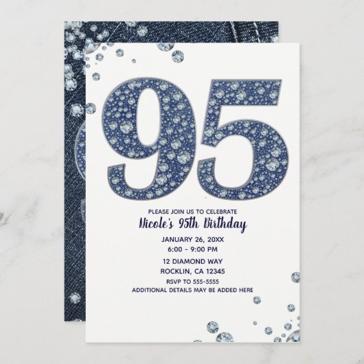 Denim & Diamonds Bling Sparkle 95TH 95 Birthday Kaart (Voorkant / Achterkant)