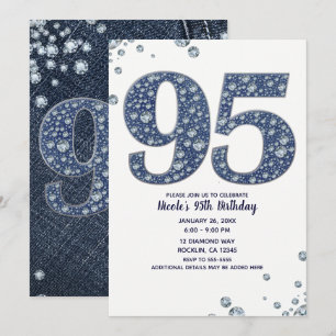 Denim & Diamonds Bling Sparkle 95TH 95 Birthday Kaart