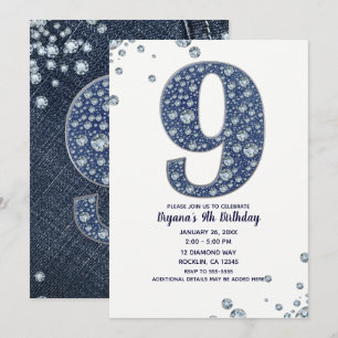Denim & Diamonds Bling Sparkle 9de 9 Verjaardag Kaart