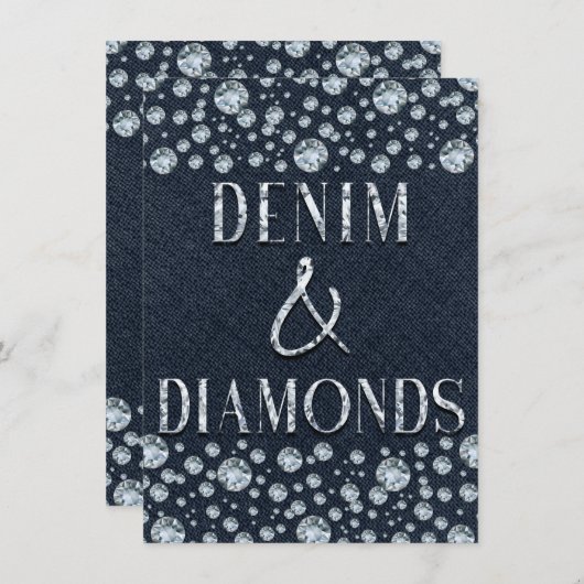 Denim & Diamonds Bling Sparkle Birthday Party Glam Kaart (Voorkant / Achterkant)