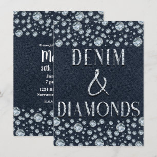 Denim & Diamonds Bling Sparkle Birthday Party Glam Kaart