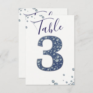 Denim Diamonds Bling Sparkle Table Number 3 DRIE Kaart