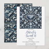 Denim & Diamonds Bling Sweet 16 Verjaardagsfeest Kaart (Voorkant / Achterkant)