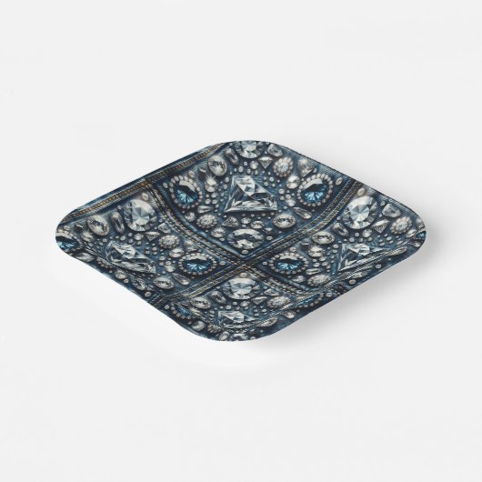 Denim & Diamonds Bling Sweet 16 Verjaardagsfeest Papieren Bordje (Gebogen)