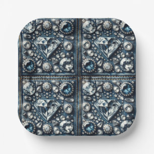 Denim & Diamonds Bling Sweet 16 Verjaardagsfeest Papieren Bordje