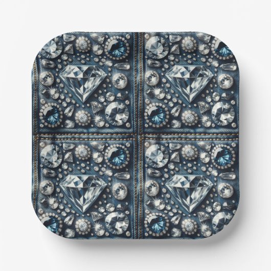 Denim & Diamonds Bling Sweet 16 Verjaardagsfeest Papieren Bordje (Voorkant)