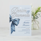 Denim Diamonds Blue Bow Chic Glam Vrijgezellenfees Kaart (Staand voorkant)
