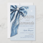 Denim Diamonds Blue Bow Script 30th Birthday Party Kaart (Voorkant)