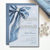 Denim Diamonds Blue Bow Script Chic Bridal Shower Kaart
