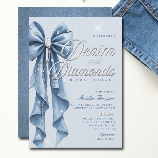 Denim Diamonds Blue Bow Script Glam Vrijgezellenfe Kaart