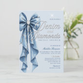 Denim Diamonds Blue Bow Script Glam Vrijgezellenfe Kaart (Staand voorkant)