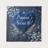 Denim Diamonds Blue Heart Verjaardagsfeestje Achte Wandkleed (Voorkant)