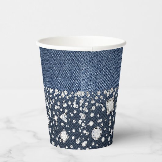 Denim & Diamonds Blue Jean Bling Verjaardagsfeestj Papieren Bekers (Rechts)