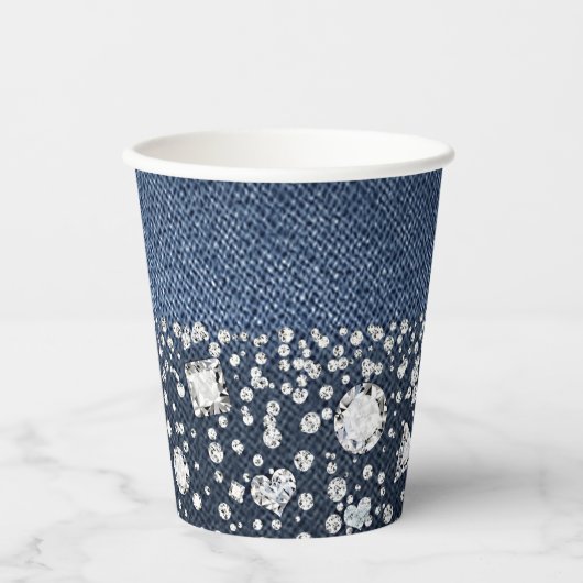 Denim & Diamonds Blue Jean Bling Verjaardagsfeestj Papieren Bekers (Voorkant)