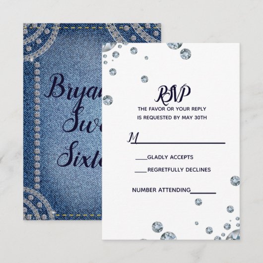 Denim & Diamonds Blue Jeans Bling Glam RSVP (Voorkant / Achterkant)