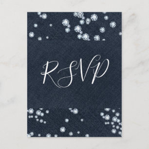 Denim & Diamonds Blue Jeans Bling Glam RSVP Uitnodiging Briefkaart
