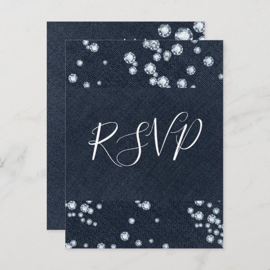 Denim & Diamonds Blue Jeans Bling Glam RSVP Uitnodiging Briefkaart (Voorkant / Achterkant)