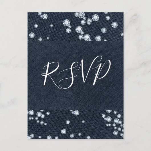 Denim & Diamonds Blue Jeans Bling Glam RSVP Uitnodiging Briefkaart (Voorkant)