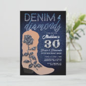 Denim Diamonds Boot Roos Rustic 30 Birthday Party Kaart (Staand voorkant)