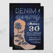 Denim Diamonds Boot Roos Rustic 30 Birthday Party Kaart (Voorkant / Achterkant)